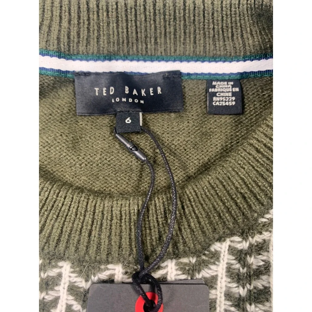 Ted Baker London Mens Olive‎ Green Textured Crew Neck Sweater Size 6